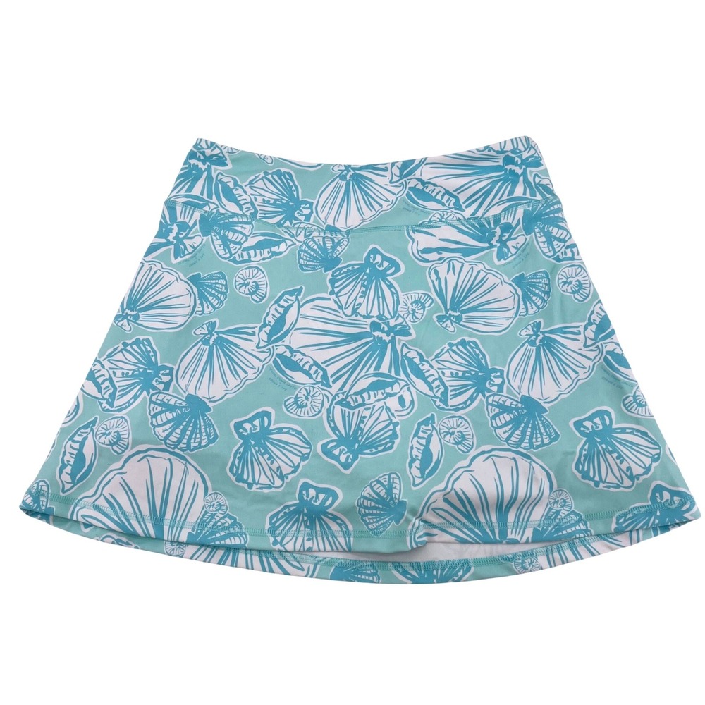 Crown & Ivy x Sewing Down South Seashell Print Active Skort Aqua White Womens M